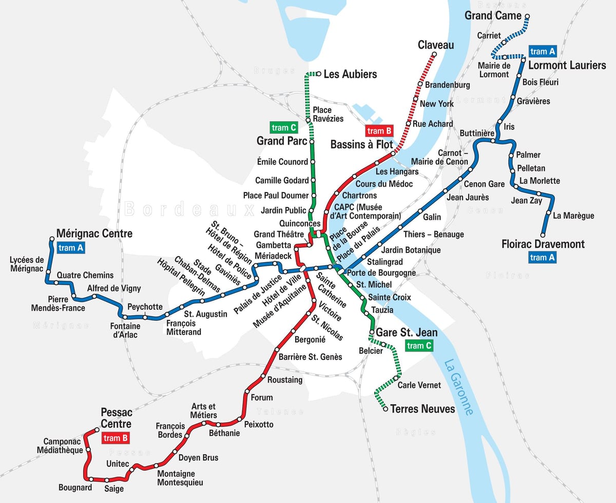 Bordeaux bagon ruta ng mapa