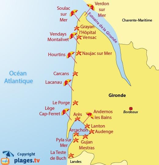 mapa ng Bordeaux beach