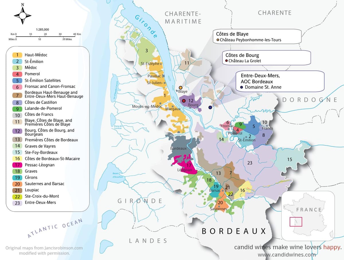 mapa ng Bordeaux chateaux