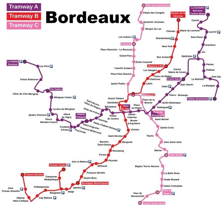 Bordeaux metro mapa