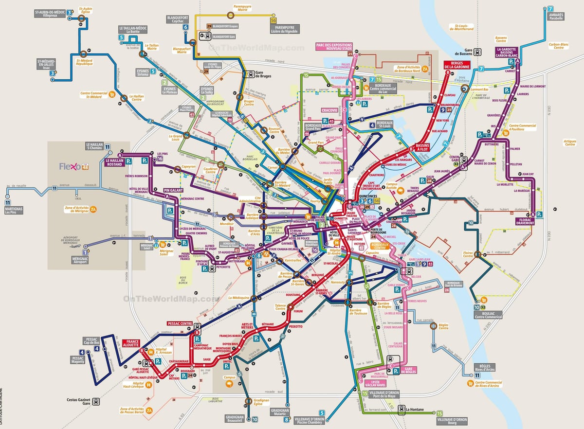 mapa ng Bordeaux sa pagbibiyahe