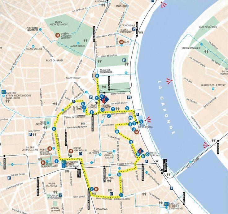 mapa ng walking tour Bordeaux